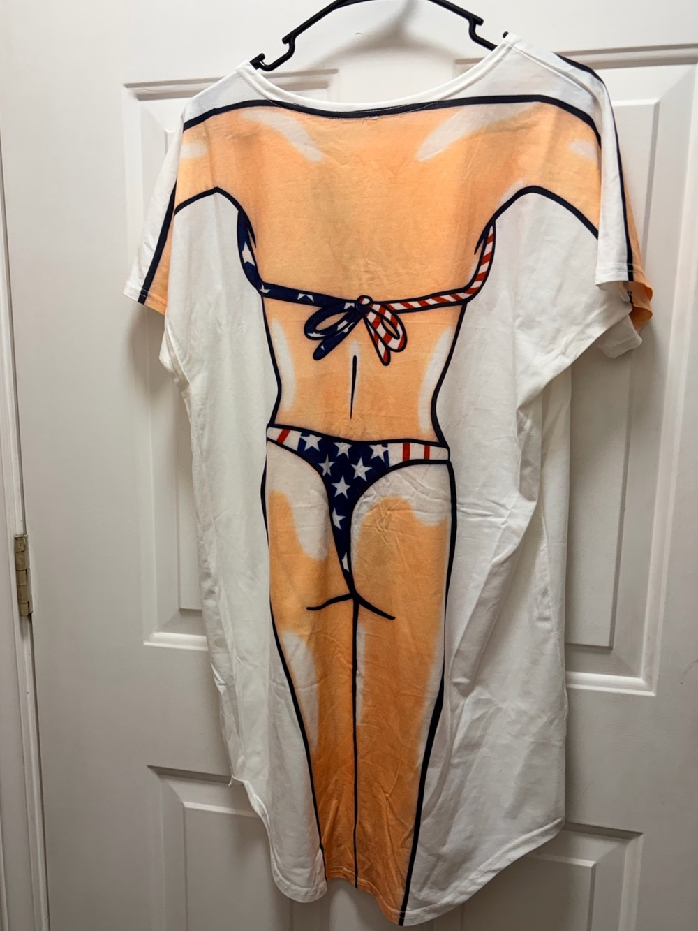 Novelty American Flag Bikini T-Shirt coverup Dress - White, Red & Blue - Picture 3 of 5